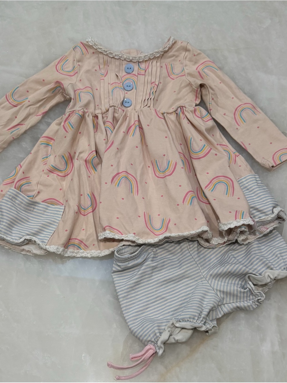Sweet Honey Pink Rainbow Print Long-Sleeve Set